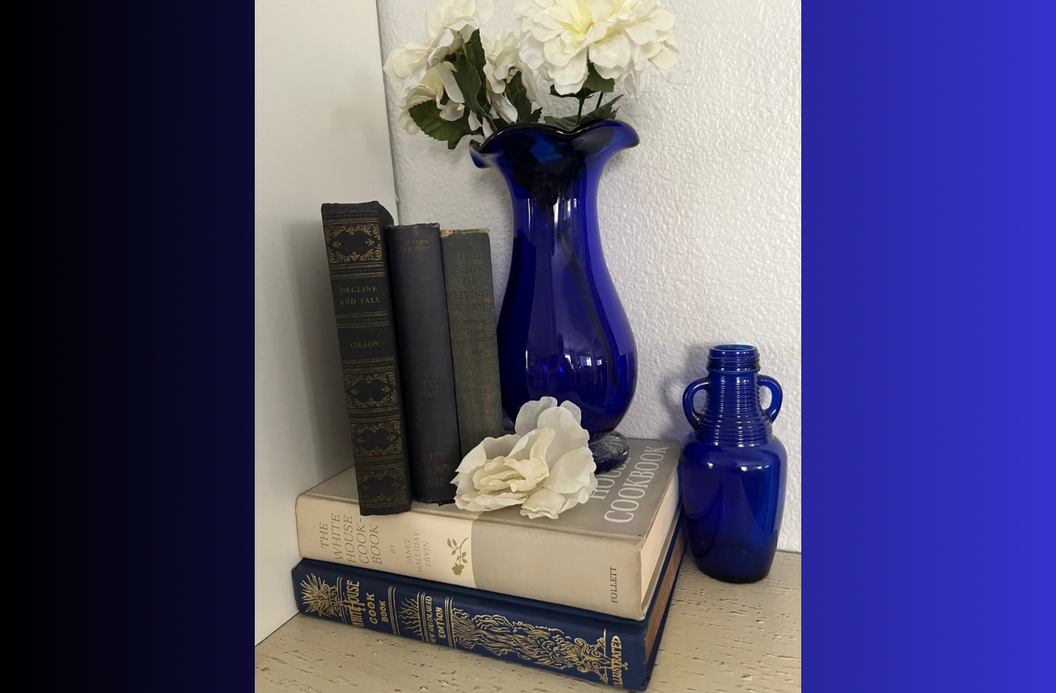 Blue Glass Cottage Book Display