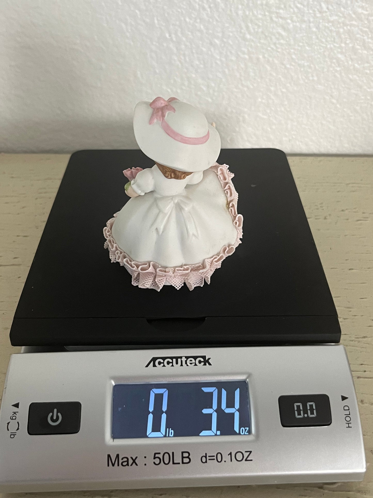 Vintage January Birthday Girl Figurine – Pink Lace Hoop Skirt, Romantic Regency Style (1980s–1990s)