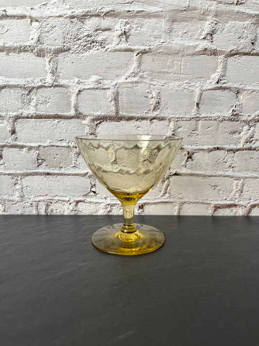 Vintage Amber Depression Style Glass Dessert Coupe / Sherbet Dish – Optic Pattern Pedestal Bowl (1950s–1960s)