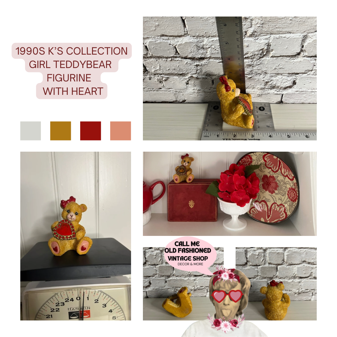 1990s K’s Collection Valentine Honey Bear Figurine – Resin Girl Teddy with Heart