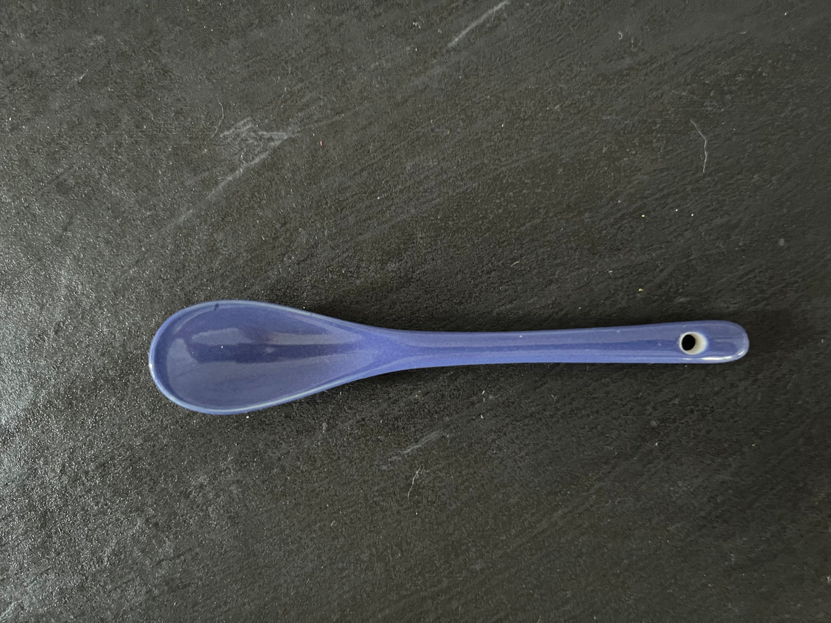 Vintage Style periwinkle Blue Ceramic Spoon – 5” Mini Condiment / Demitasse Spoon – Retro Kitchen Accent
