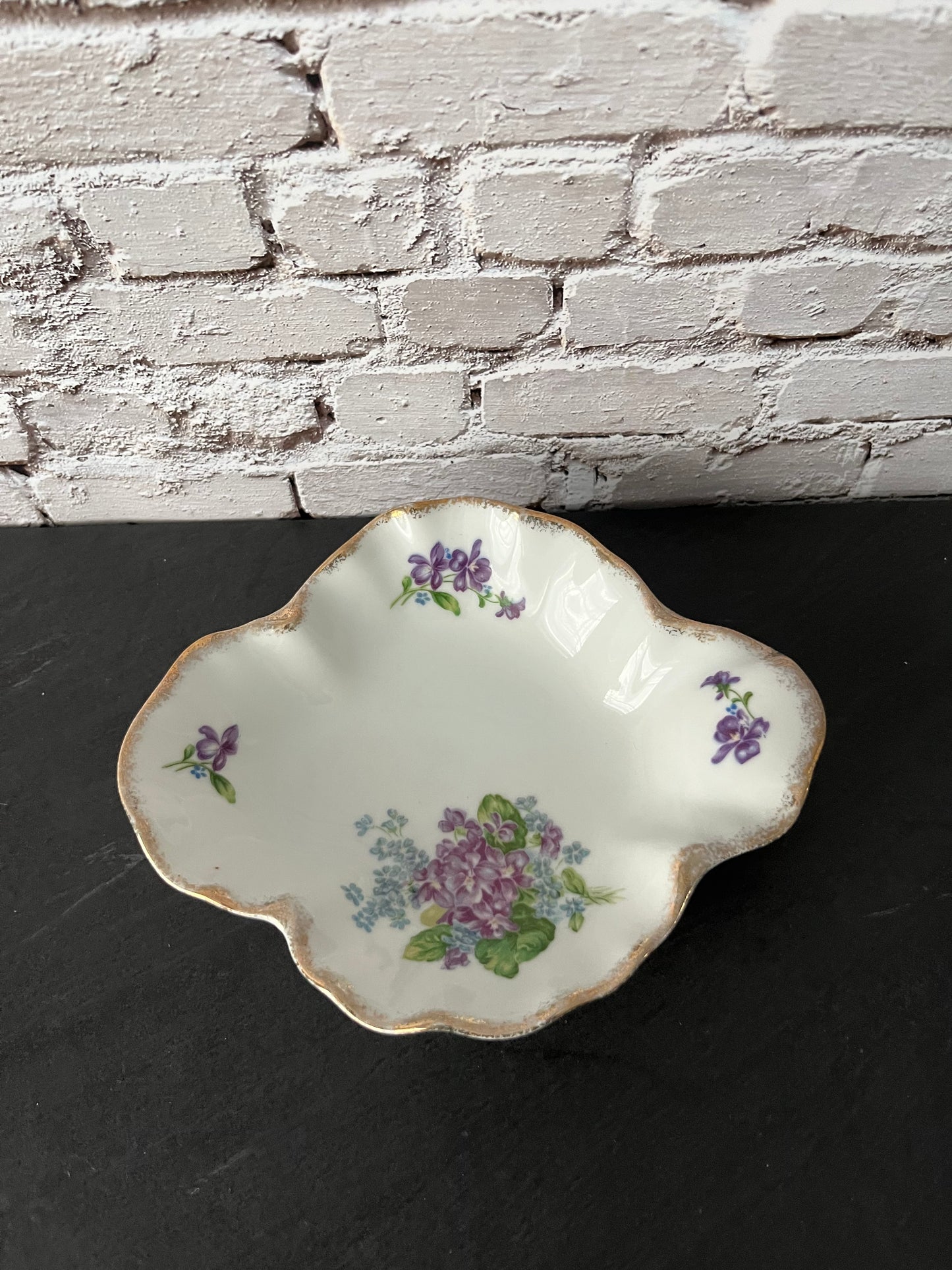 1950s Lefton China Spring Bouquet 4591 Hand Painted Bonbon Dish – Vintage Floral Porcelain Candy Dish – Violets & Forget-Me-Nots