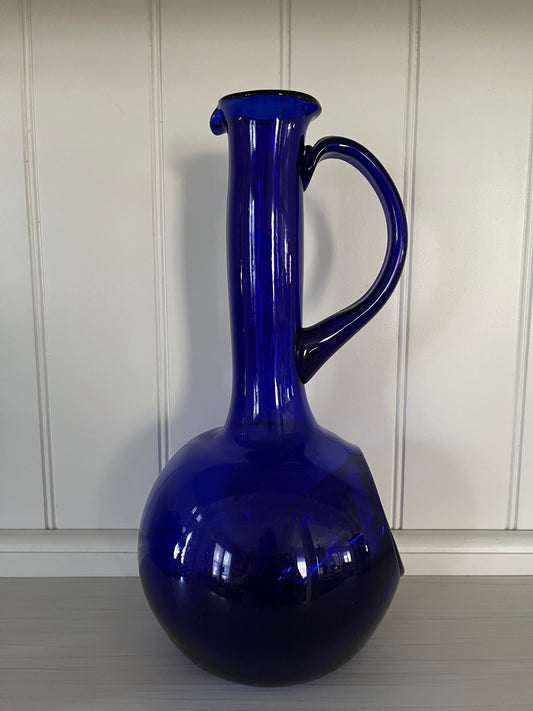 Vintage Mid-Century Italian Empoli Cobalt Blue Glass Genie Pitcher with Applied Bullseye, c. 1960s–1970s