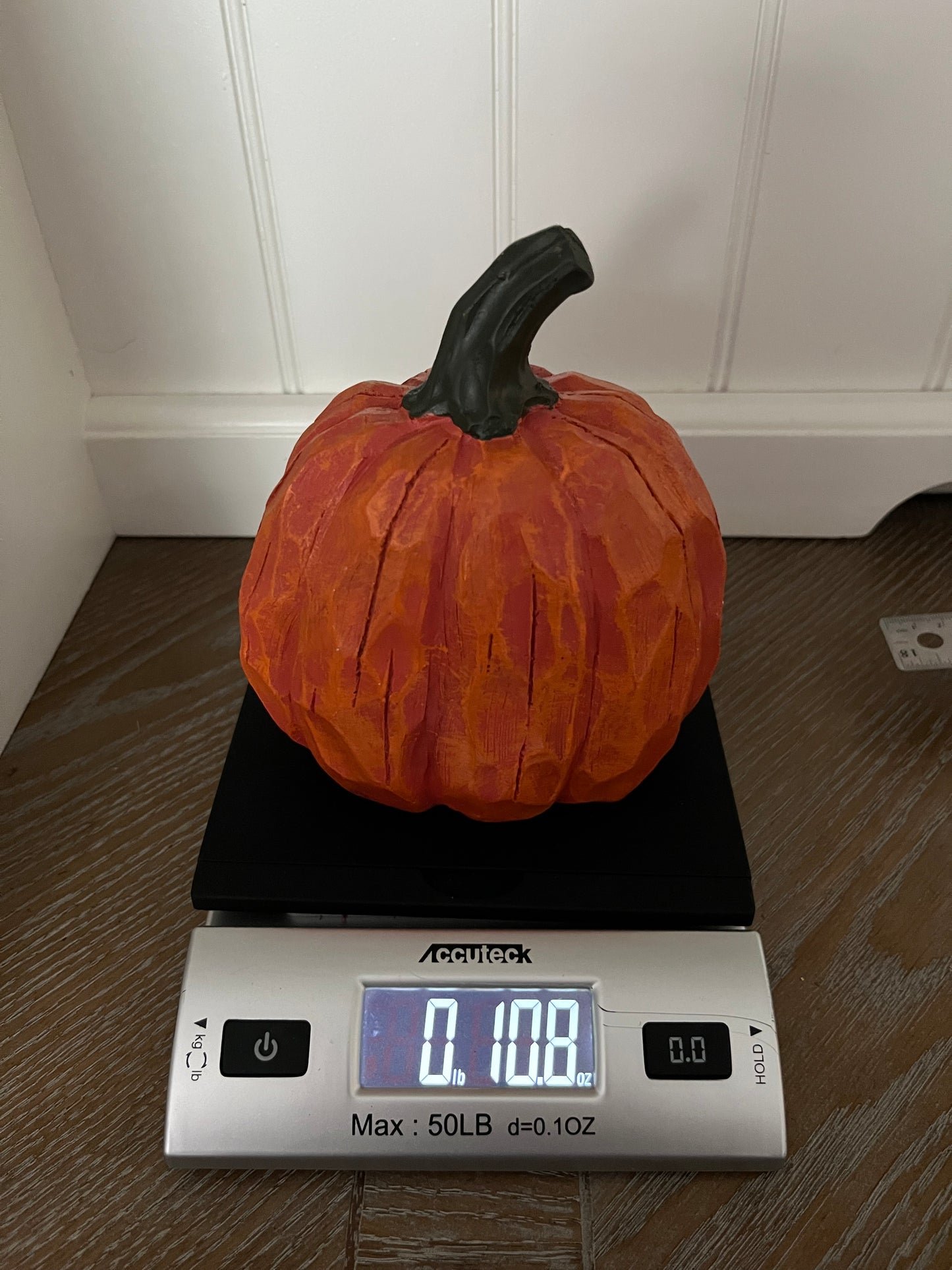 Carved-Wood Look Orange 5 1/2” Pumpkin Figurine | Folk Art Style Fall & Halloween Décor