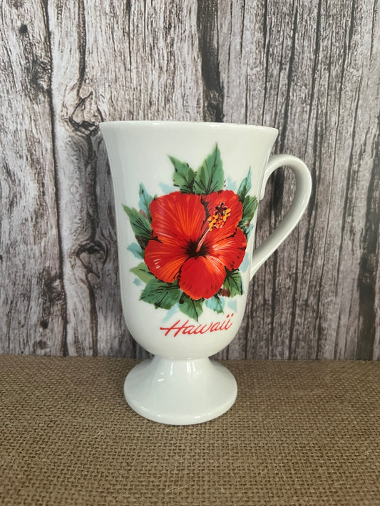 1970’s Hawaiian Hibiscus Mug - Aloha Tiki Islands Fusion Theme | Vibrant Red Floral Vintage Collectible