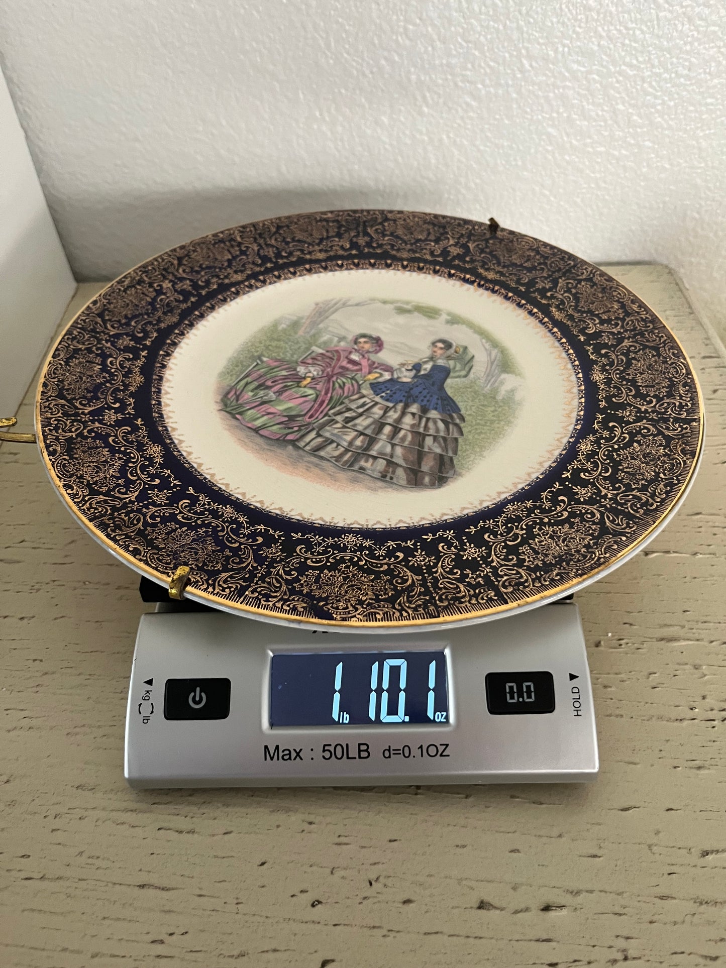 Vintage Imperial Salem China Victorian Ladies Display Plates – Set of 2 with 23K Gold (c. 1940s–1950s) | Godey-Inspired Regency Pair
