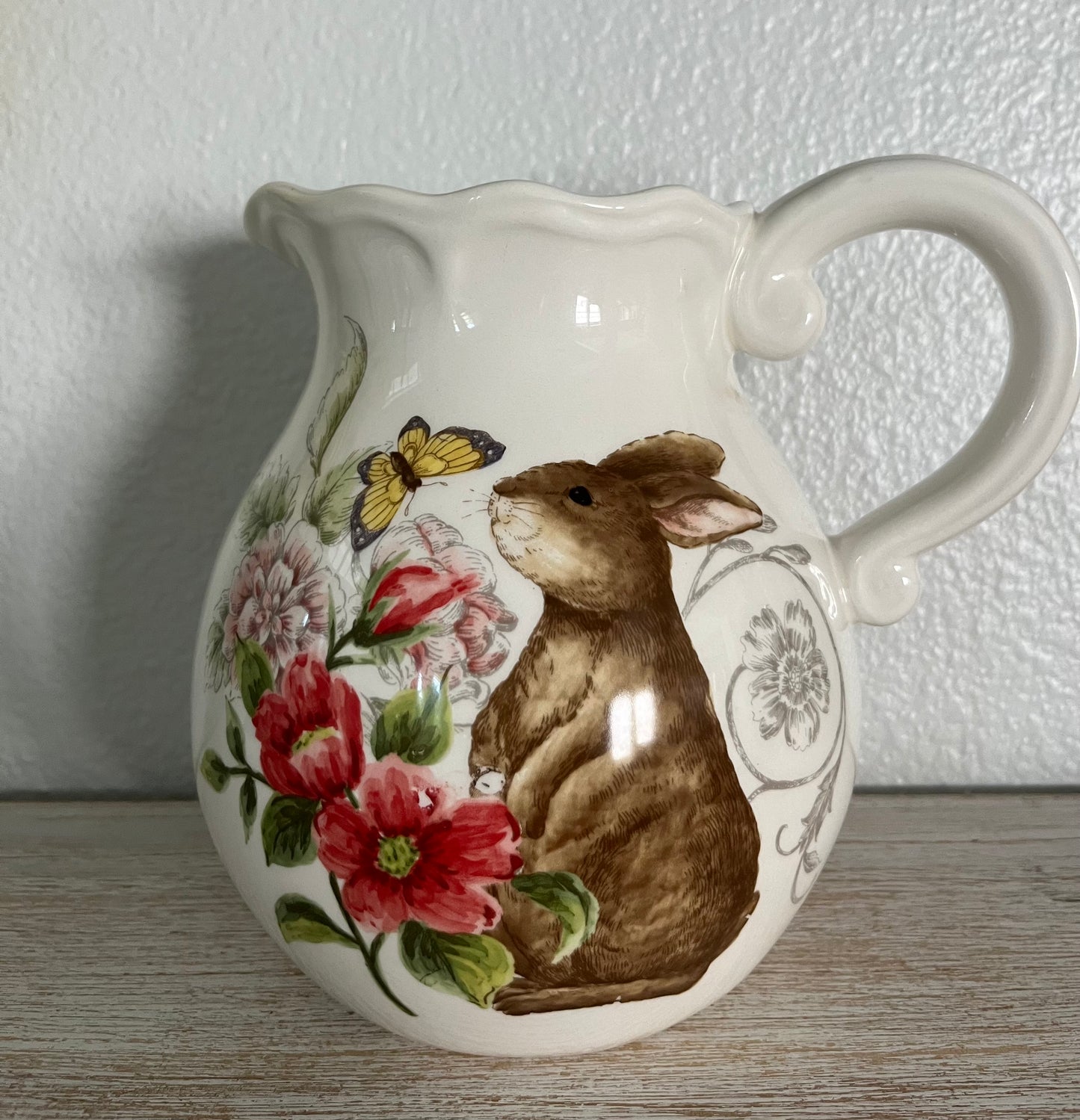 Maxcera Spring Time Ceramic Bunny Rabbit Jug Pitcher