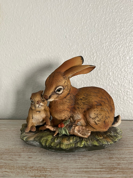 Vintage Masterpiece by HOMCO: Rabbit & Baby Kit Bunny Porcelain Figurine