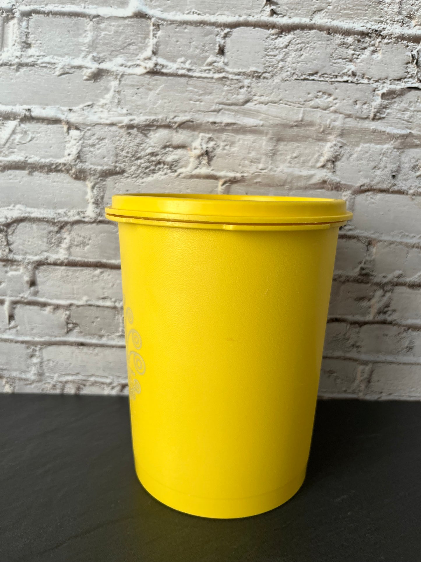 Vintage Tupperware Yellow Canister w/ Lid, Floral Scroll Design, Retro Kitchen Storage Container 1970s