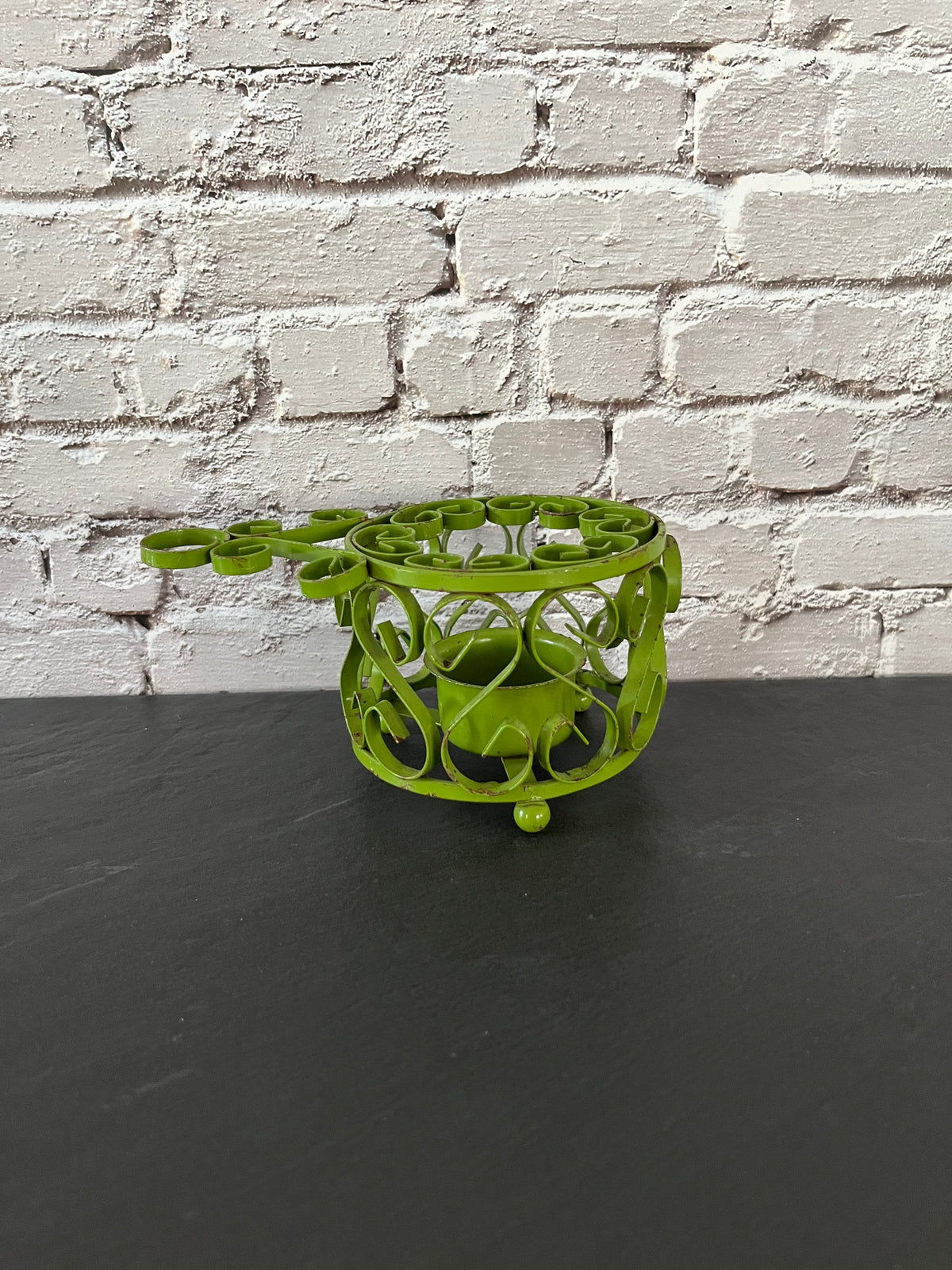 Vintage c1970s Green Metal Scrollwork Votive Candle Holder | Clover Cottage Collection