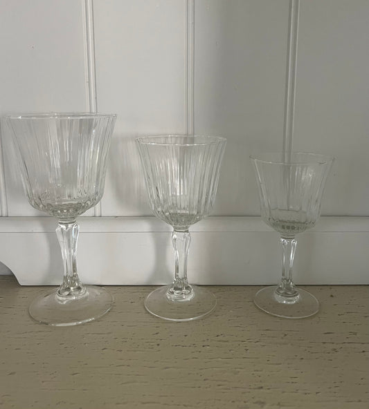 Cristal d’Arques Durand “Meridien” Stemware Trio | French Cordial, Wine & Water Goblet | Pattern CRAMER