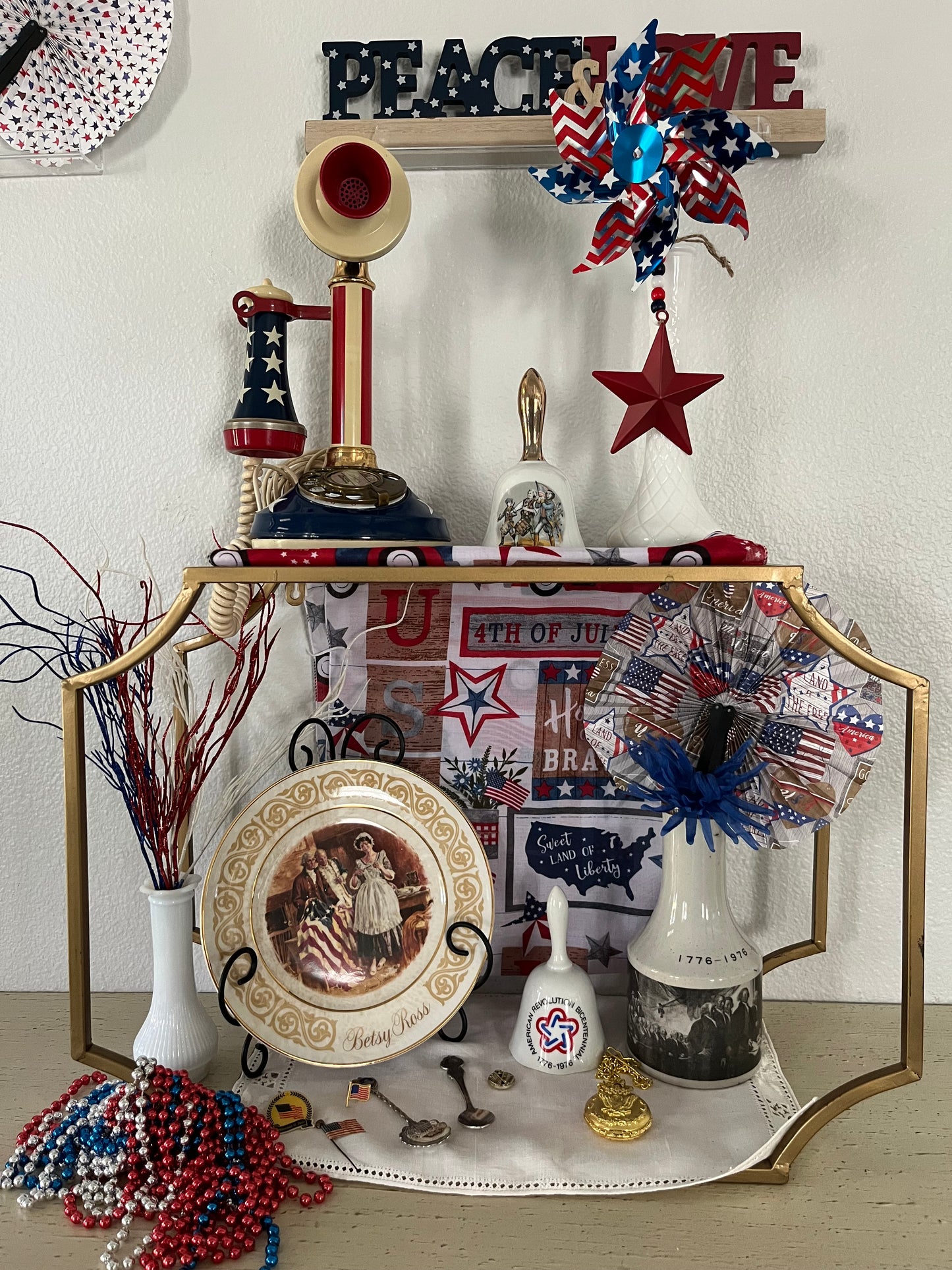 Vintage Red White & Blue Peace & Love Sign - 17”x3” Retro Decor