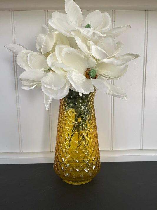 Vintage Amber Diamond Pattern Glass Vase | Mid-Century Pressed Glass Flower Vase | Cottagecore Decor | 1960s–1970s