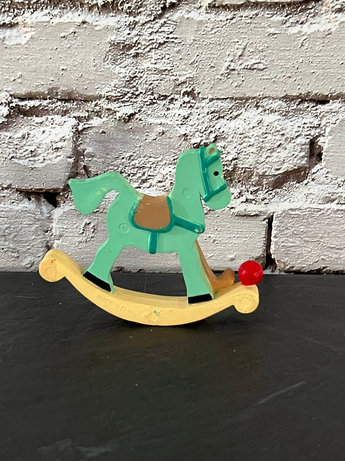 Miniature Vintage Christmas Rocking Horse Figurine – Mint Green Merry Christmas Holiday Décor – 3”