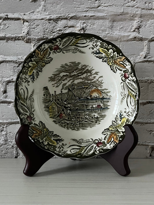 Vintage 1975 Ridgway Staffordshire “Citadel of Kingston” Hand-Tinted Transferware Coupe Cereal Bowl – Bartlett’s Early Canada Scene – 7.5” Scalloped Rim