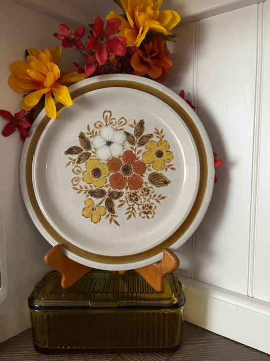 Vintage Floral Stoneware Plate by Excel | Linda Pattern | Made in Japan | 1970s Cottage Kitchen Decor
