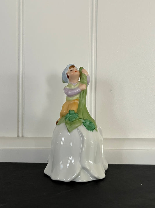 Vintage 1983 Avon “Good Luck Bell” – Leprechaun Pixie Elf– White Tulip Blossom shaped Porcelain Bell