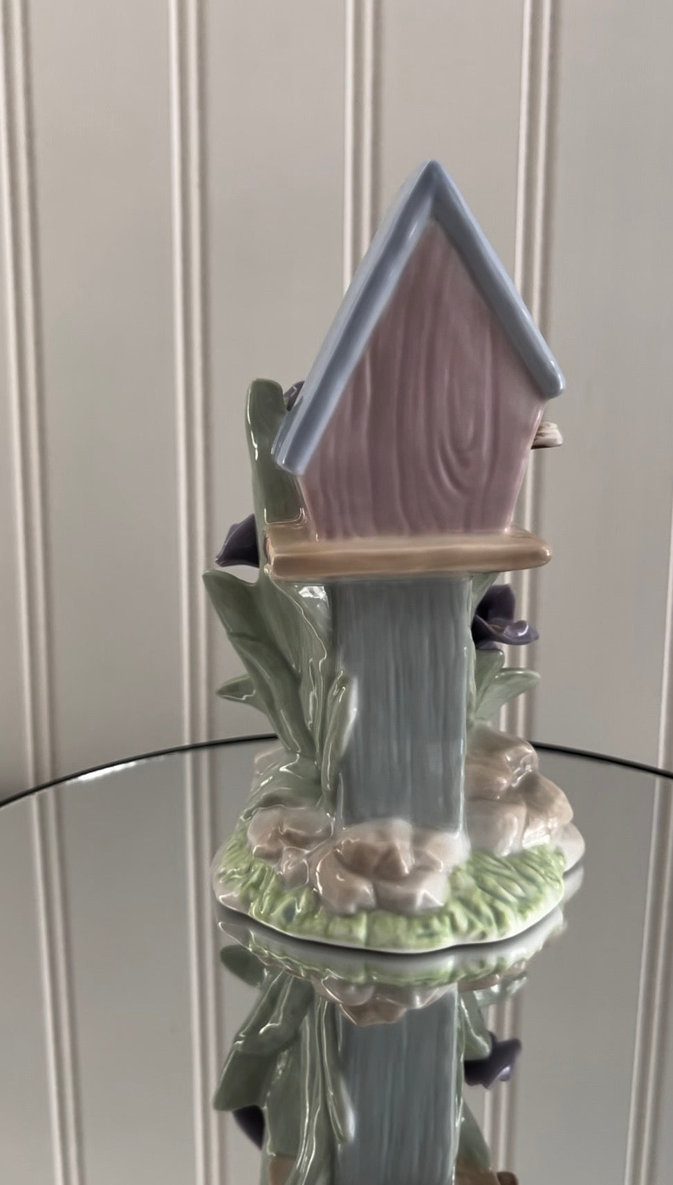 Vintage c.1990s Porcelain  Birdhouse & Iris Figurine | Cottagecore Spring Garden Decor