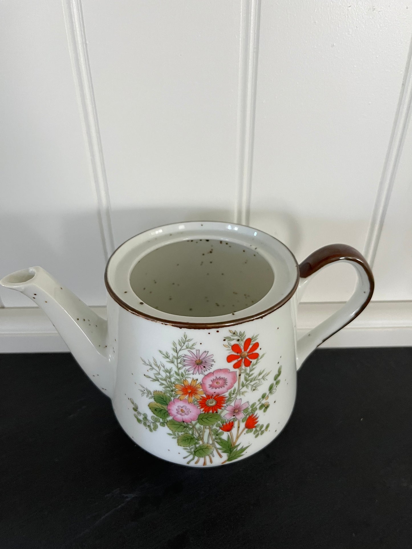 Vintage 1970s Japanese Stoneware Revival Teapot (No Lid) Vase with Wildflower Motif