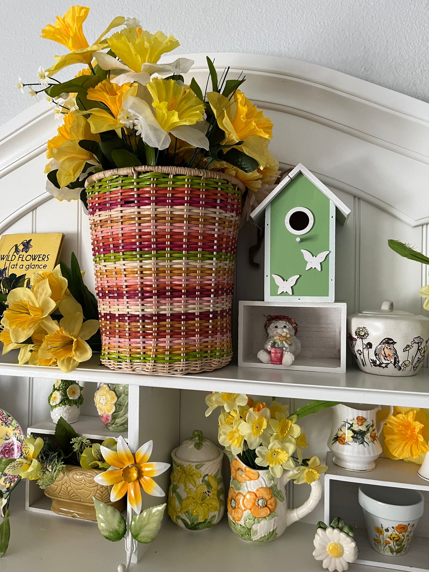 Vintage Style Adorable Small Green Birdhouse with butterfly appliqués