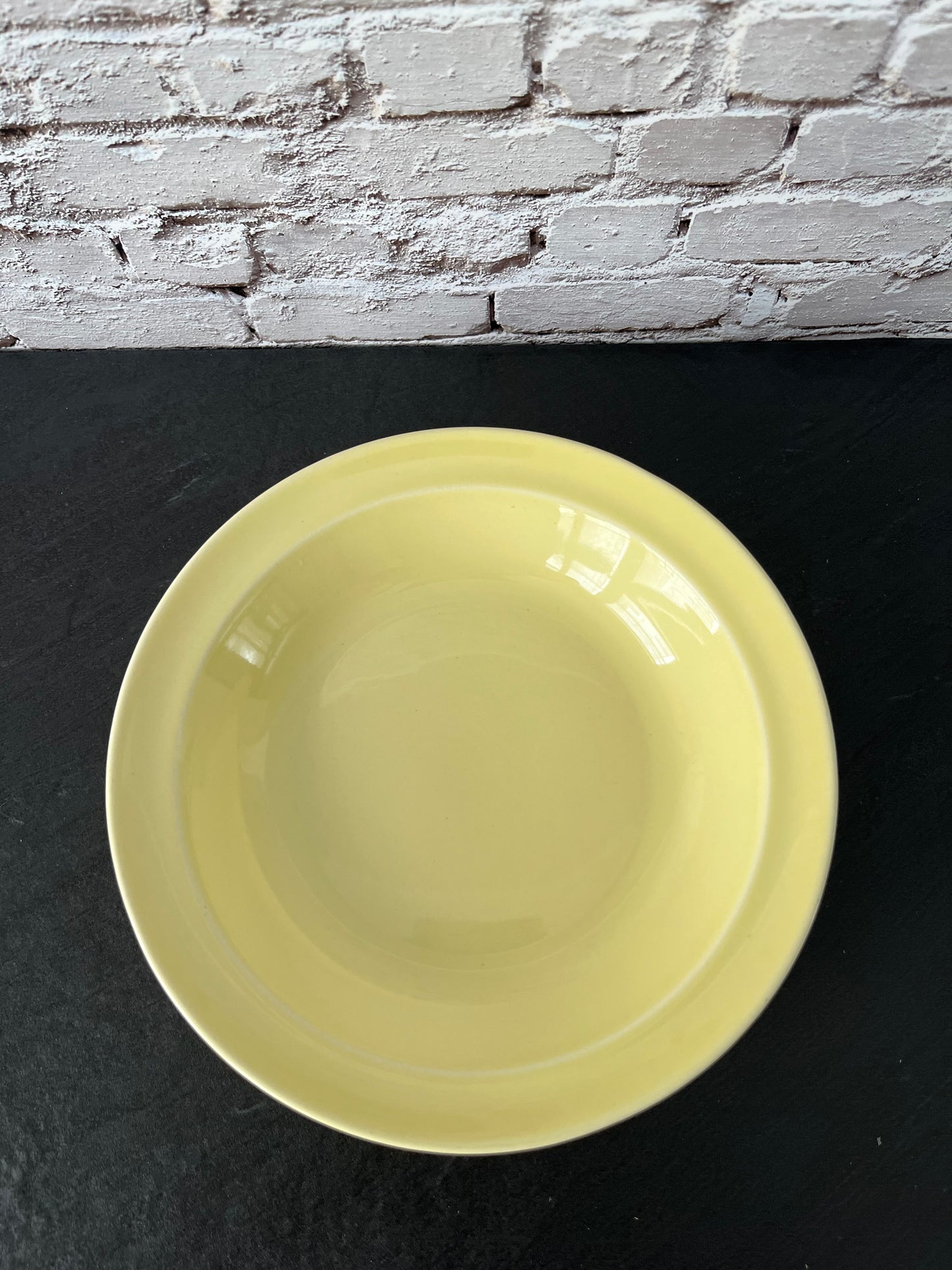 Vintage 1940s Lu-Ray Pastels Yellow 8” Rimmed Soup Bowl – Taylor, Smith & Taylor – Art Deco American Pottery