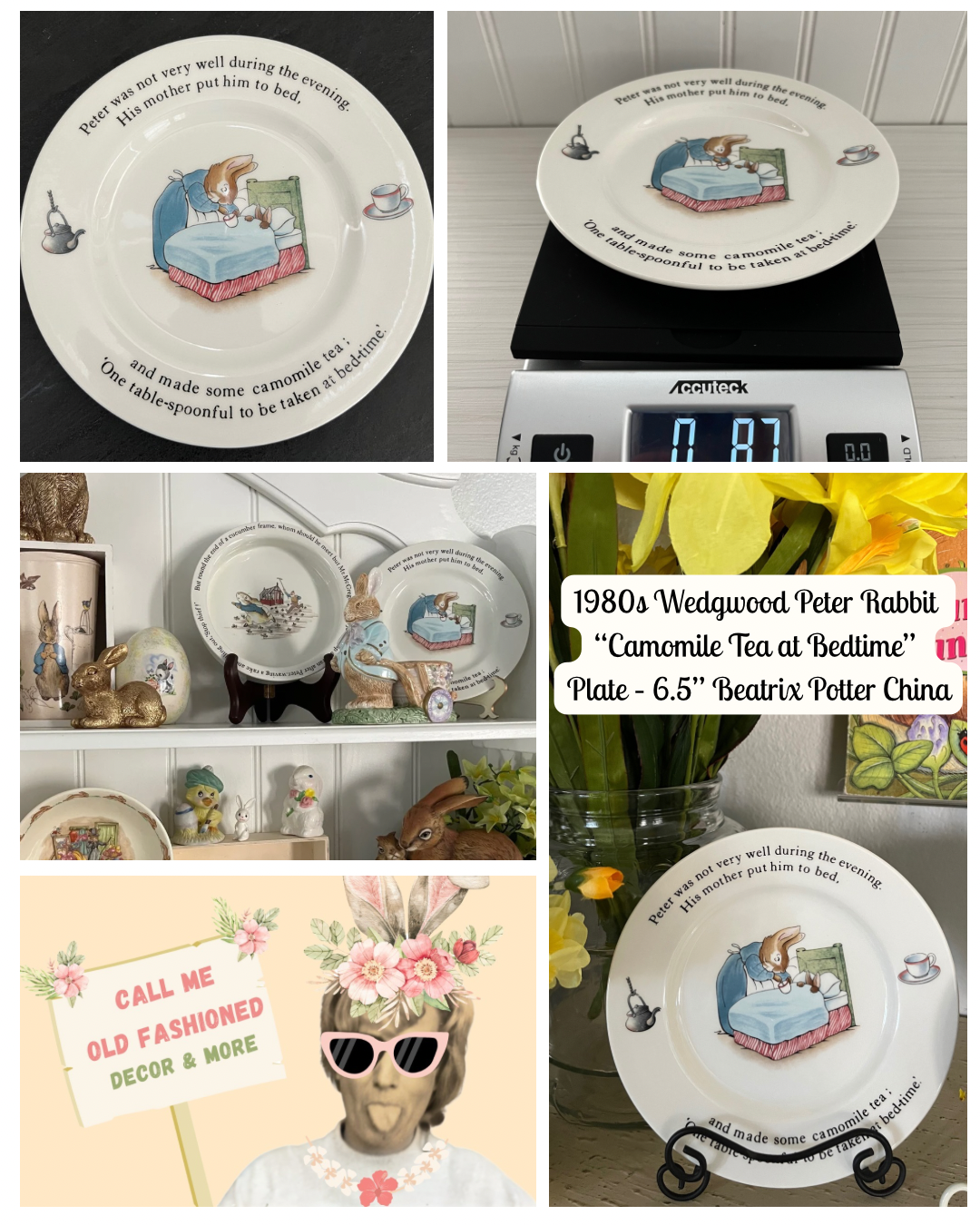 1980s Wedgwood Peter Rabbit “Camomile Tea at Bedtime” Plate – 6.5” Beatrix Potter China