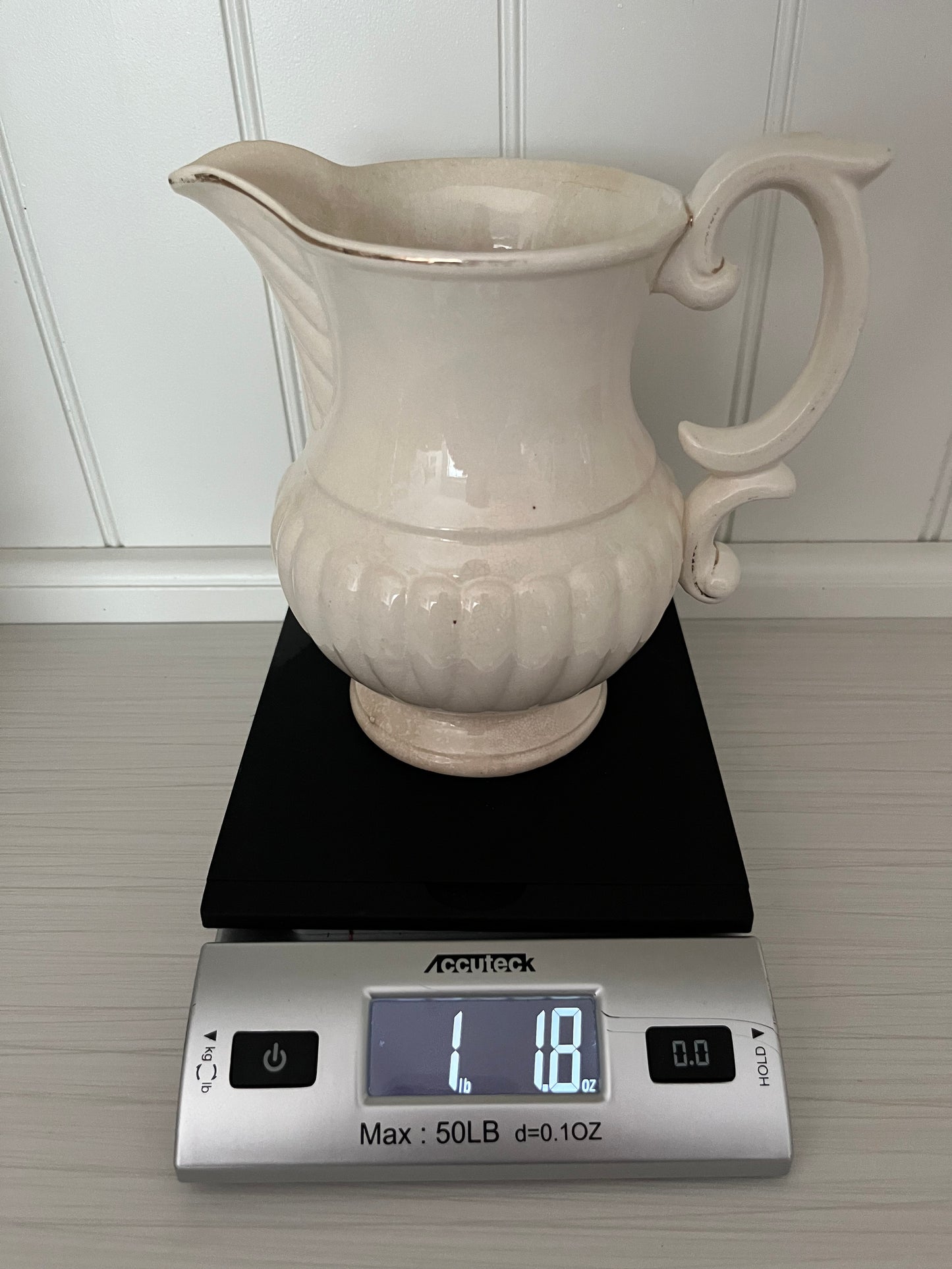 Vintage Patinaed 1950s Betson’s Ivory Ceramic Glazed Earthenware Creamer Pitcher – Pedestal Base Cottage Cream Jug – Farmhouse Ironstone Style