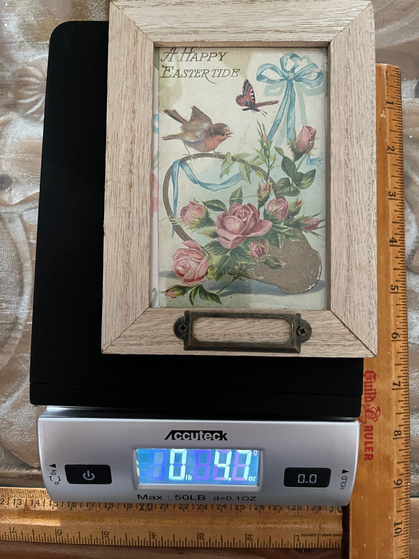Antique Early 1900’s Easter Postcard in Wooden Frame - Birds, Flowers, and Butterflies