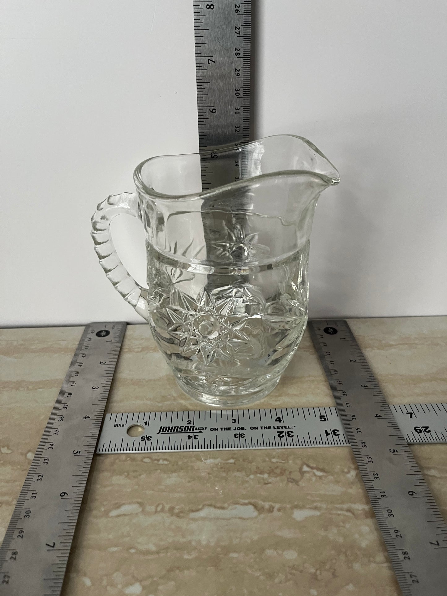 1960s Anchor Hocking Prescut Star of David Small Glass Pitcher – Early American Pressed Glass (EAPC) Creamer / Syrup Pitcher
