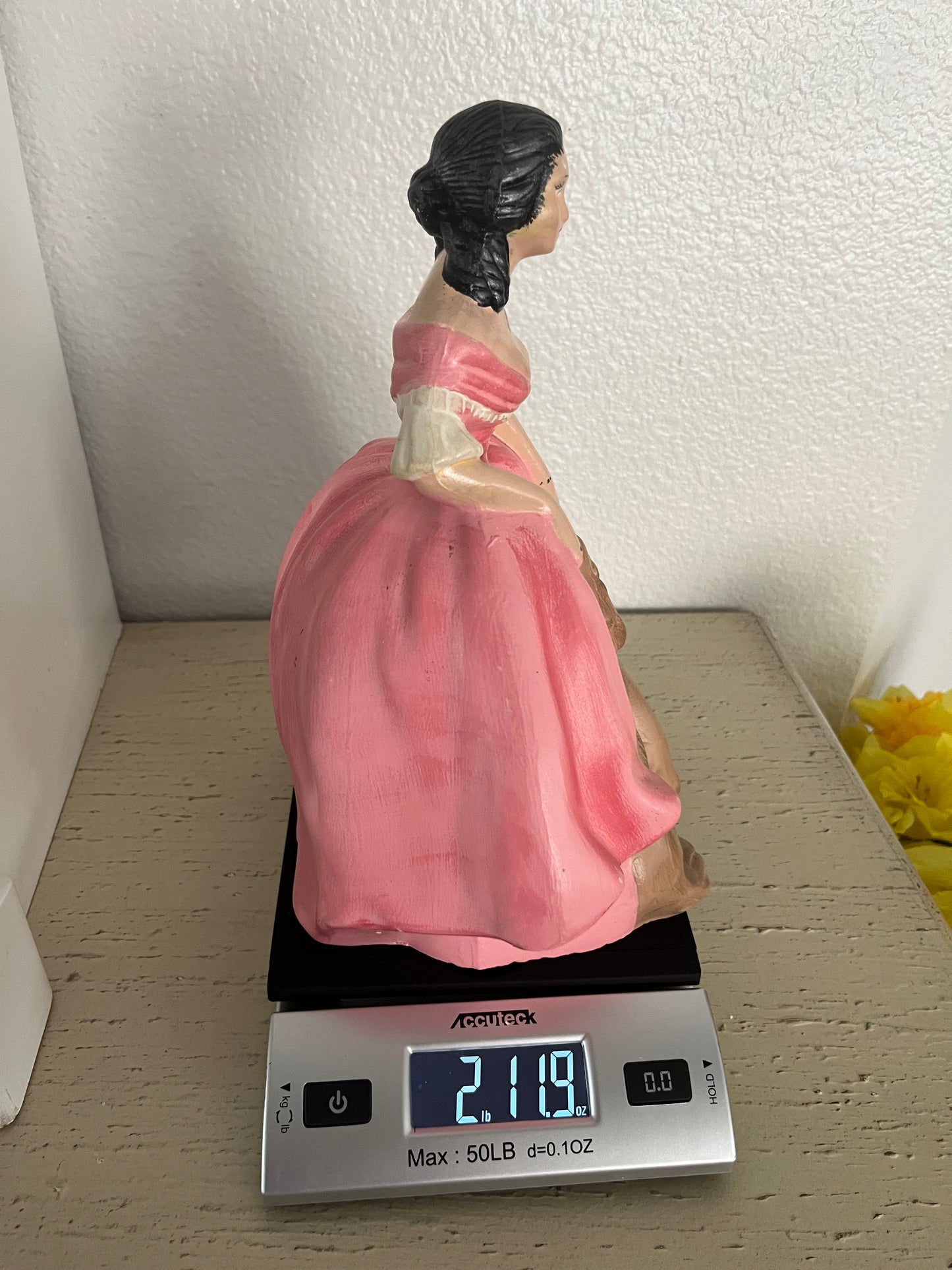 Mid-Century Quirky Chalkware Regency Lady with Dogs Figurine (1950s–1960s) | Dramatic, Romantic, and Delightfully Extra