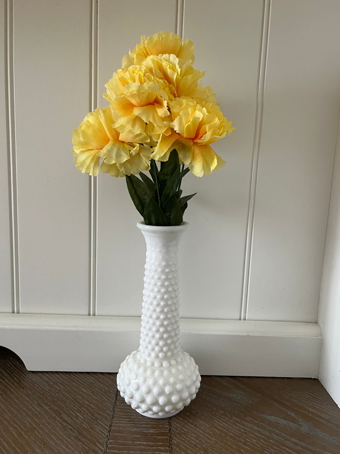 Vintage 1950’s EO Brody Co. White Milk Glass Hobnail Bud Vase