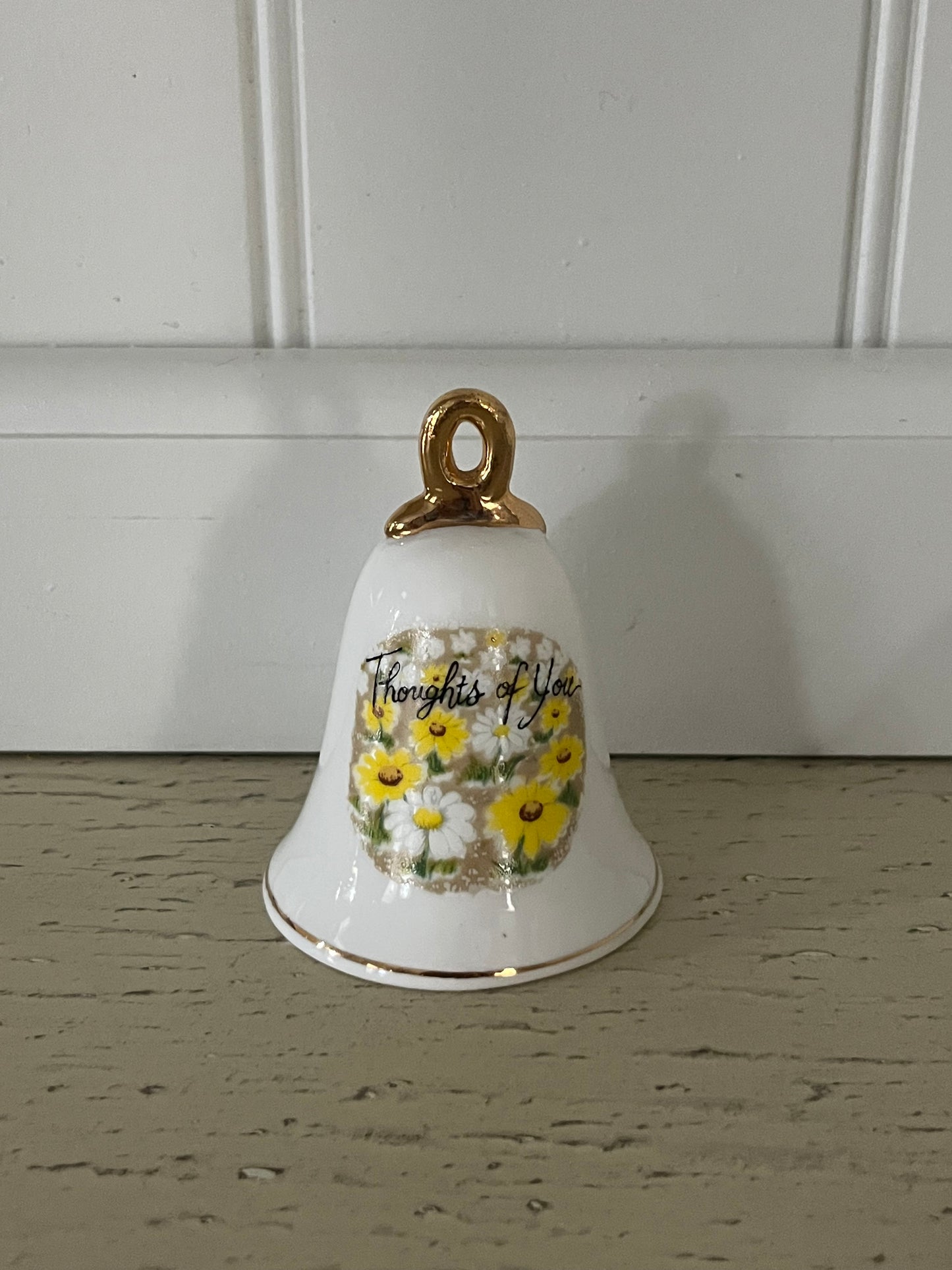 Vintage 1979 Enesco “Thoughts of You” Yellow & White Daisies Porcelain Bell –