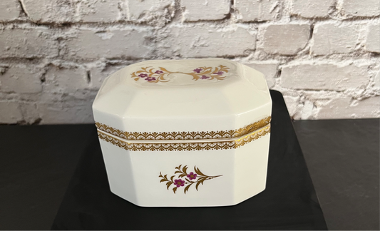 Royal Worcester Purple & Gold Floral Trinket Box – Bone China, Pattern 3853