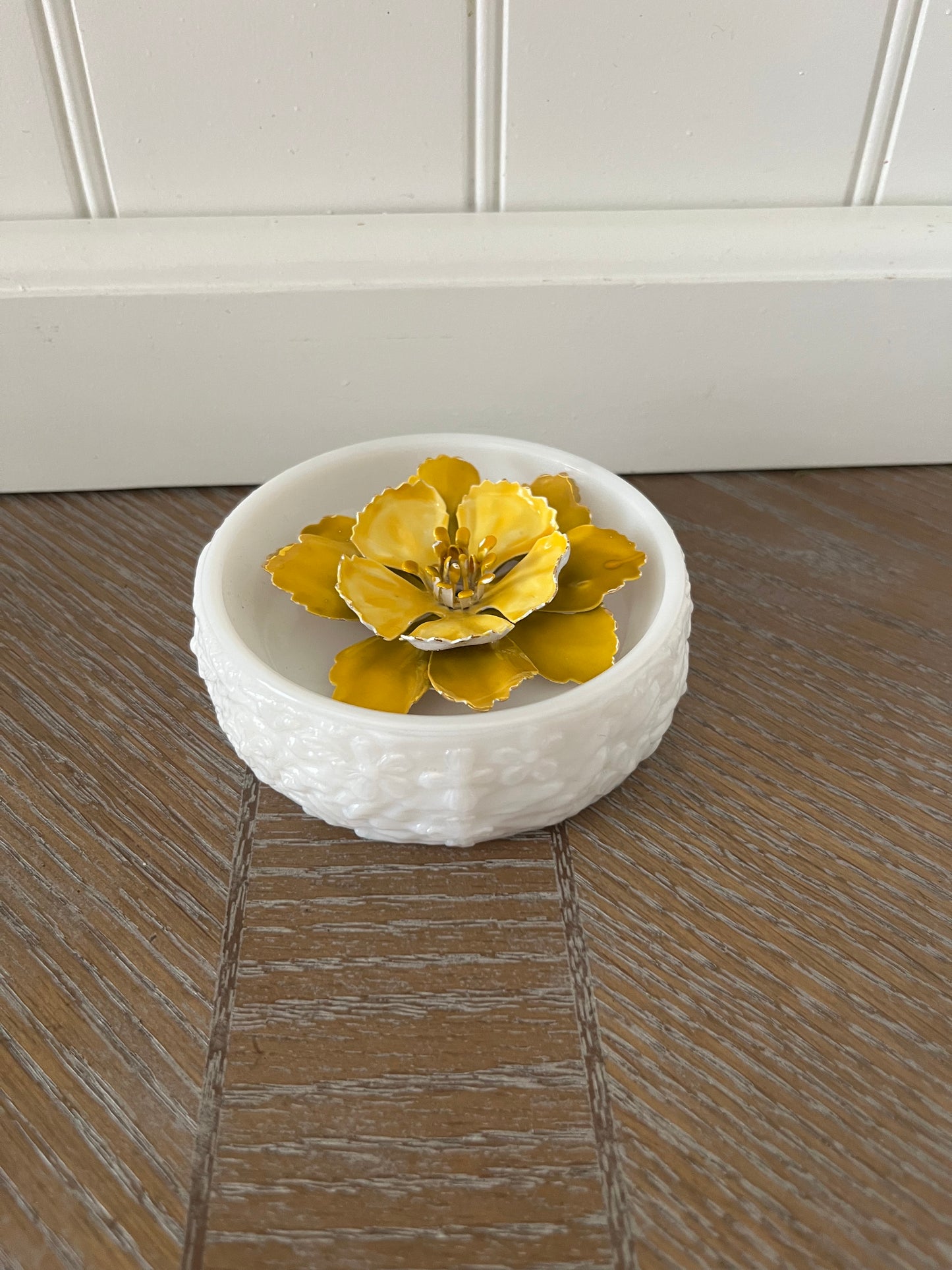 Vintage 1960’s Yellow Enamel Flower Brooch – Layered Petal Floral Pin, Mid-Century Statement Jewelry