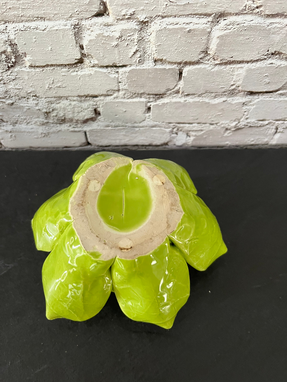 Vintage Style Chartreuse Lime Green Ceramic Lotus Flower Tealight Holder | Sculptural Botanical