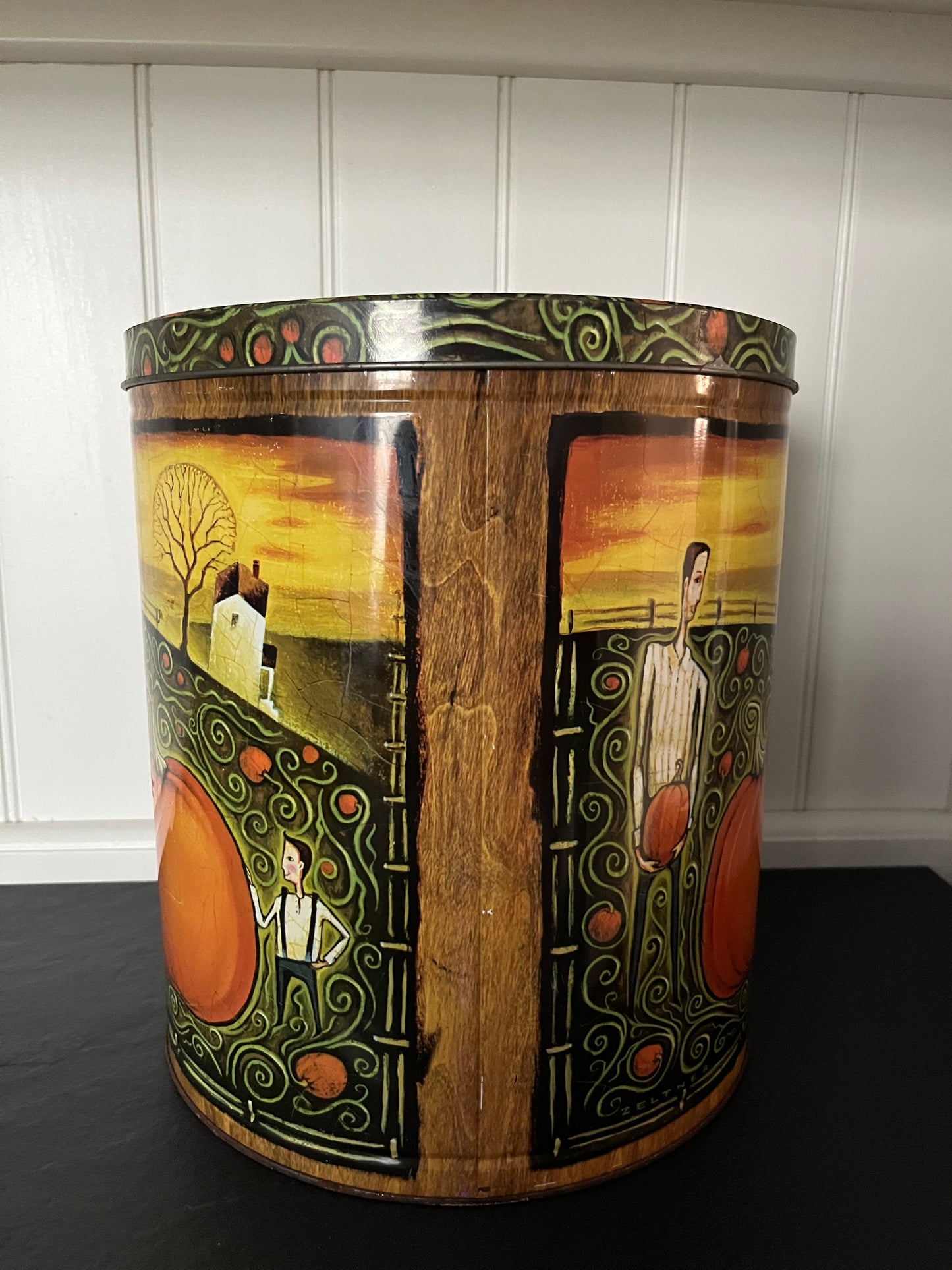 Tim Zeltner Pumpkin Harvest Popcorn Tin Bucket – Ex Large The Popcorn Factory 3.5 Gallon Halloween Fall Storage Tin