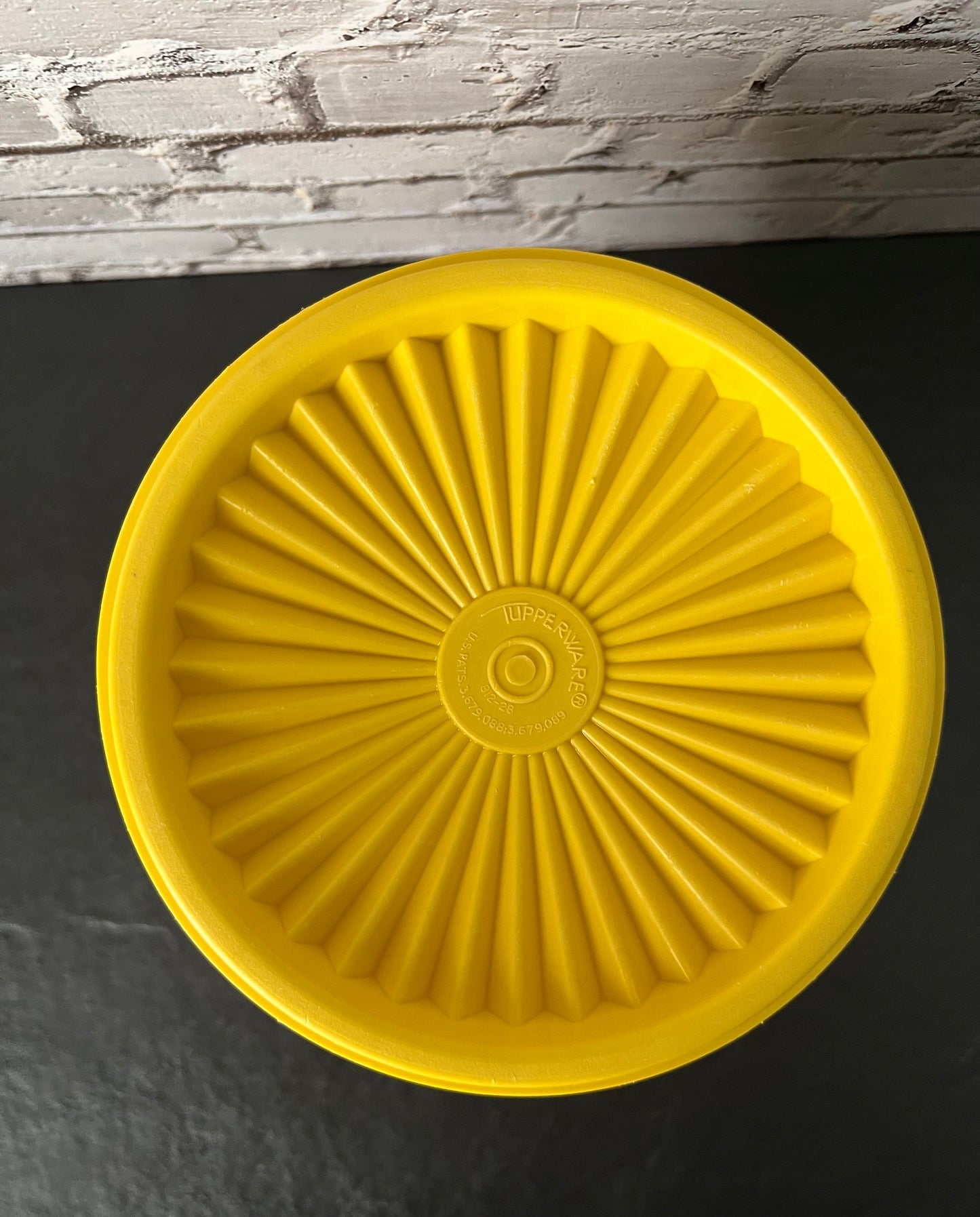 Vintage Tupperware Yellow Canister w/ Lid, Floral Scroll Design, Retro Kitchen Storage Container 1970s