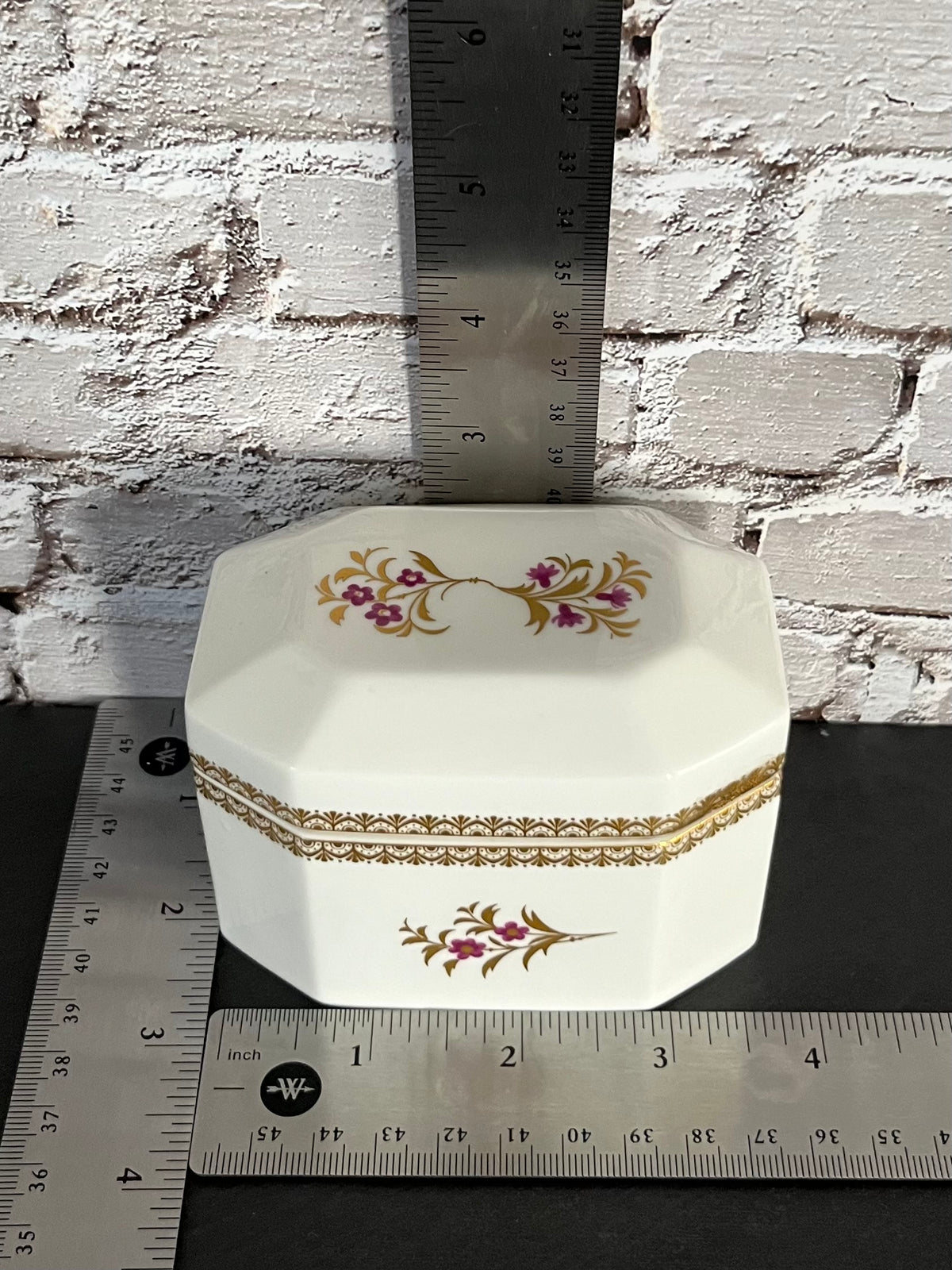 Royal Worcester Purple & Gold Floral Trinket Box – Bone China, Pattern 3853
