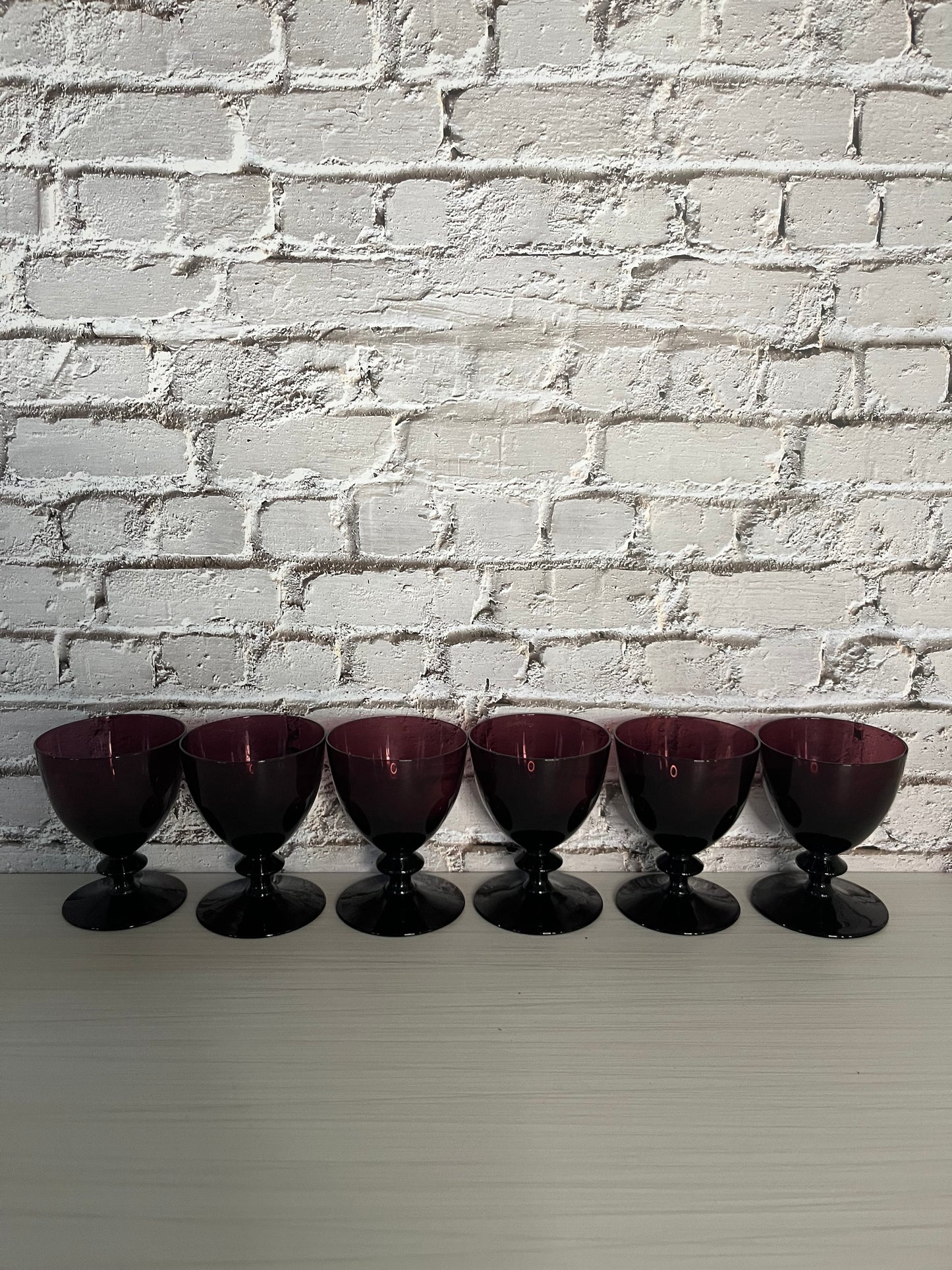 1960s Set of 6 Vintage Empoli-Style Amethyst Cordial Glasses – MCM Italian Wafer Stem,