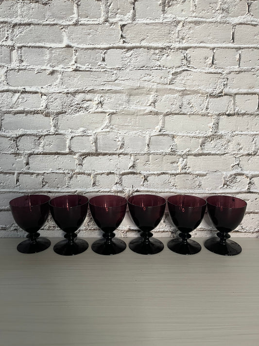 1960s Set of 6 Vintage Empoli-Style Amethyst Cordial Glasses – MCM Italian Wafer Stem,