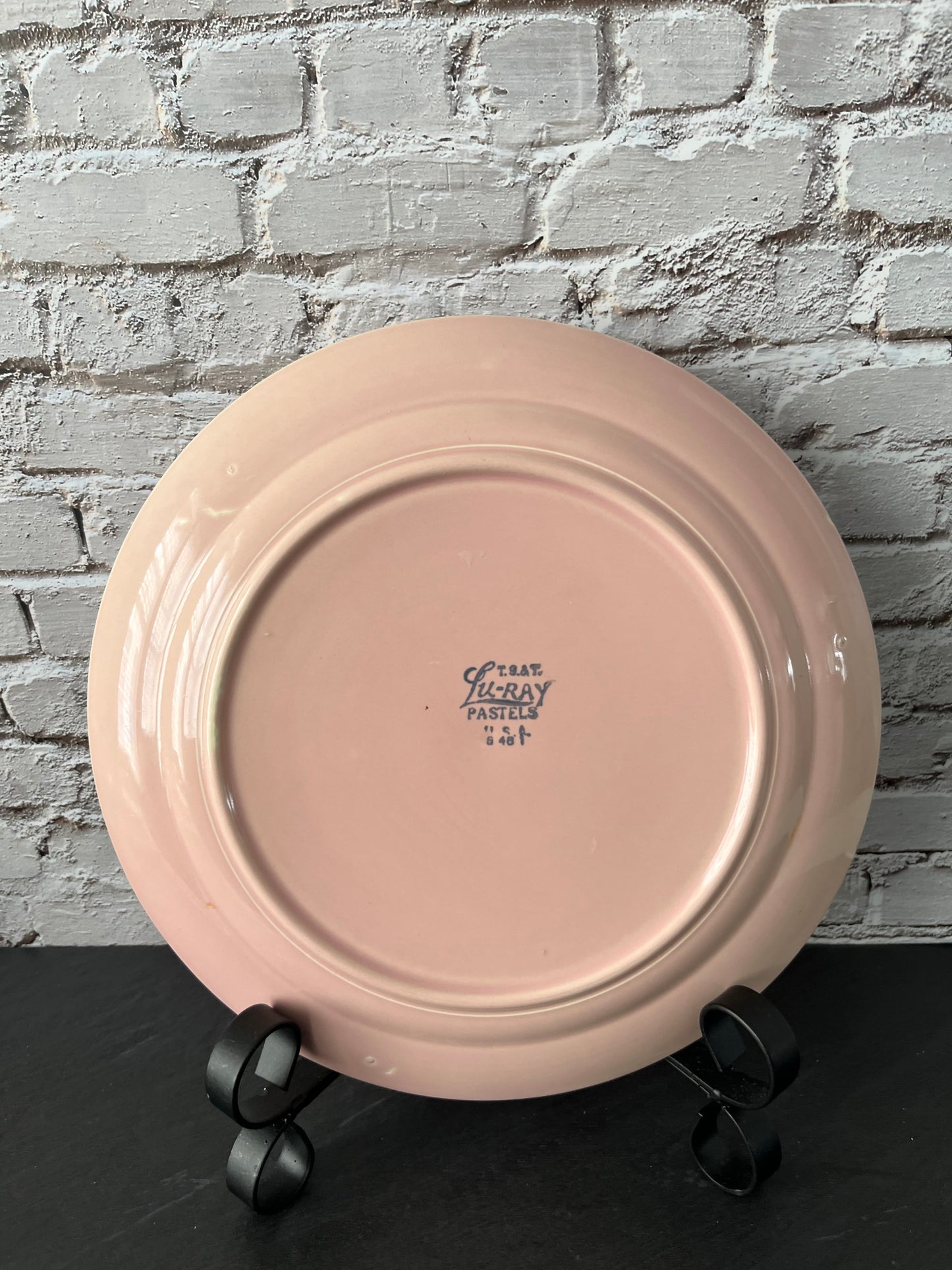 Vintage Art Deco 1940s TS&T Lu-Ray Pastels Pink Dinner Plate – 9” – Taylor Smith & Taylor – USA