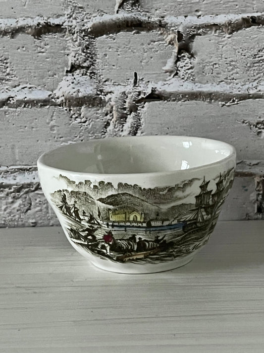 Vintage 1950s Ridgway Staffordshire “Montreal” Heritage Ironstone Fruit & Dessert Bowl – Bartlett Scene, England