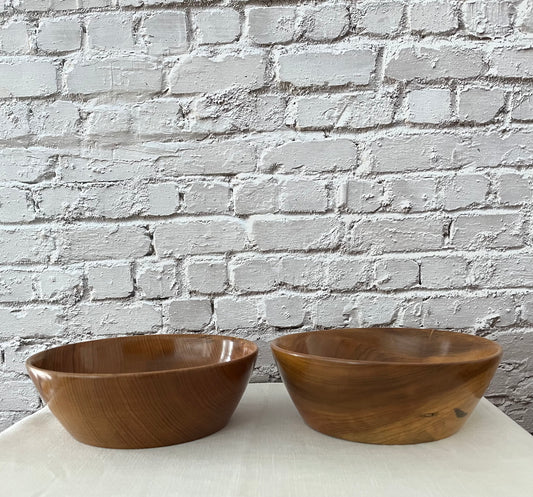 Retro Myrtlewood Hand-Turned Wooden Bowl Pair – Oregon Myrtlewood – 1960s–1970s
