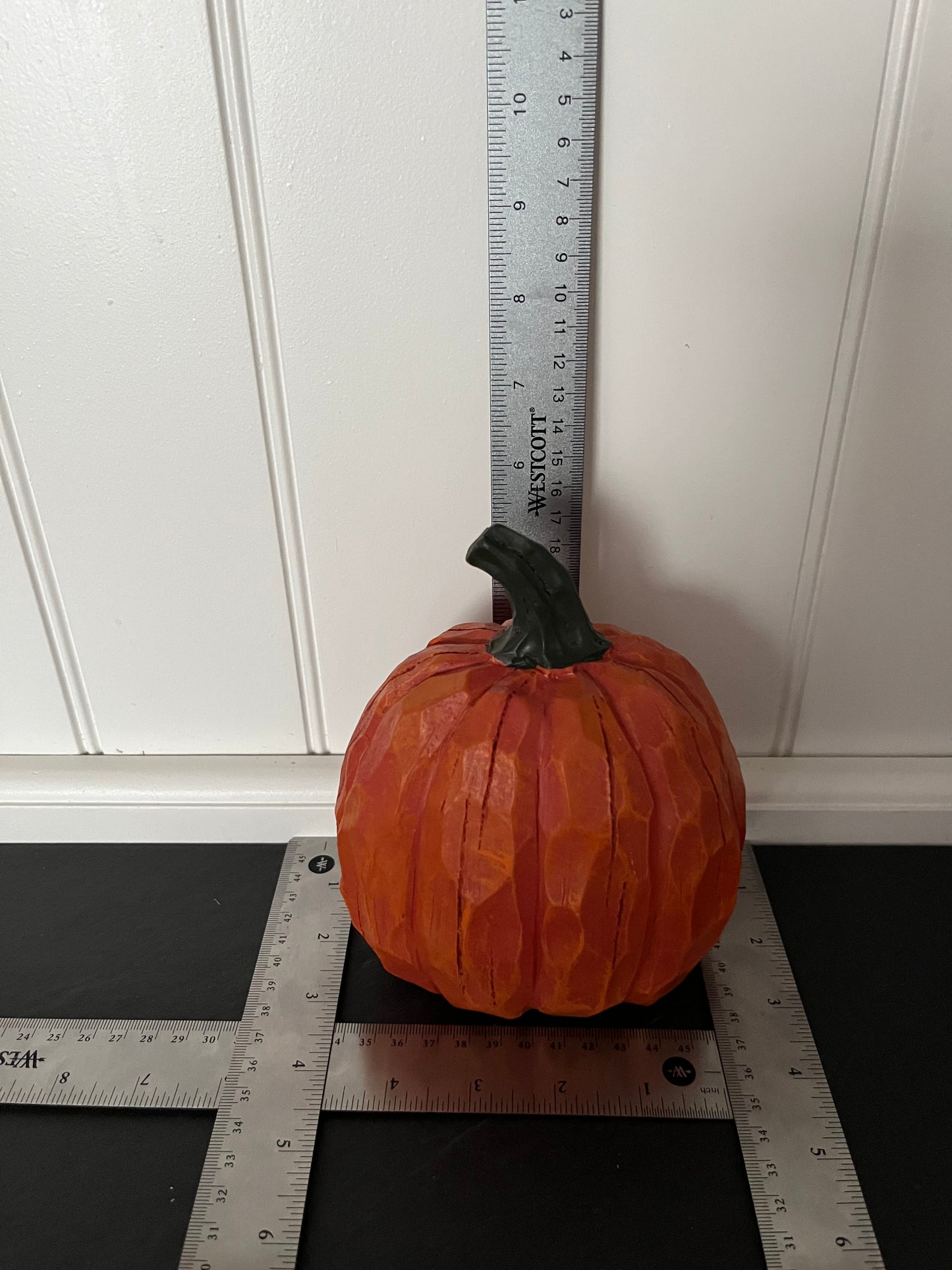 Carved-Wood Look Orange 5 1/2” Pumpkin Figurine | Folk Art Style Fall & Halloween Décor
