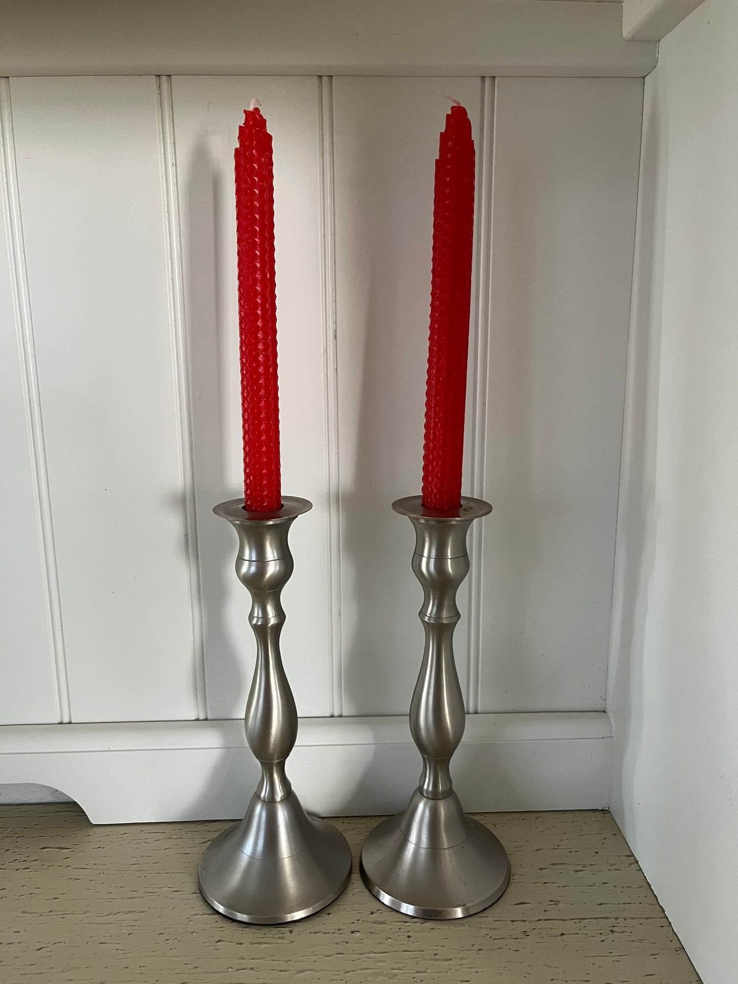 Classic Pewter-Style Taper Candle Holders Set 9”