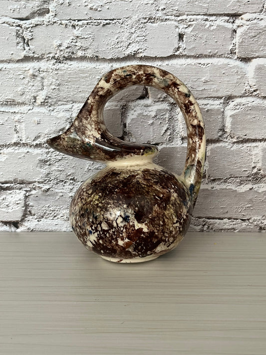 Retro Studio Pottery Sculptural Loop-Handle Ewer / Art Pouring Vessel – Splatter Glaze (c. 1970s–1990s)