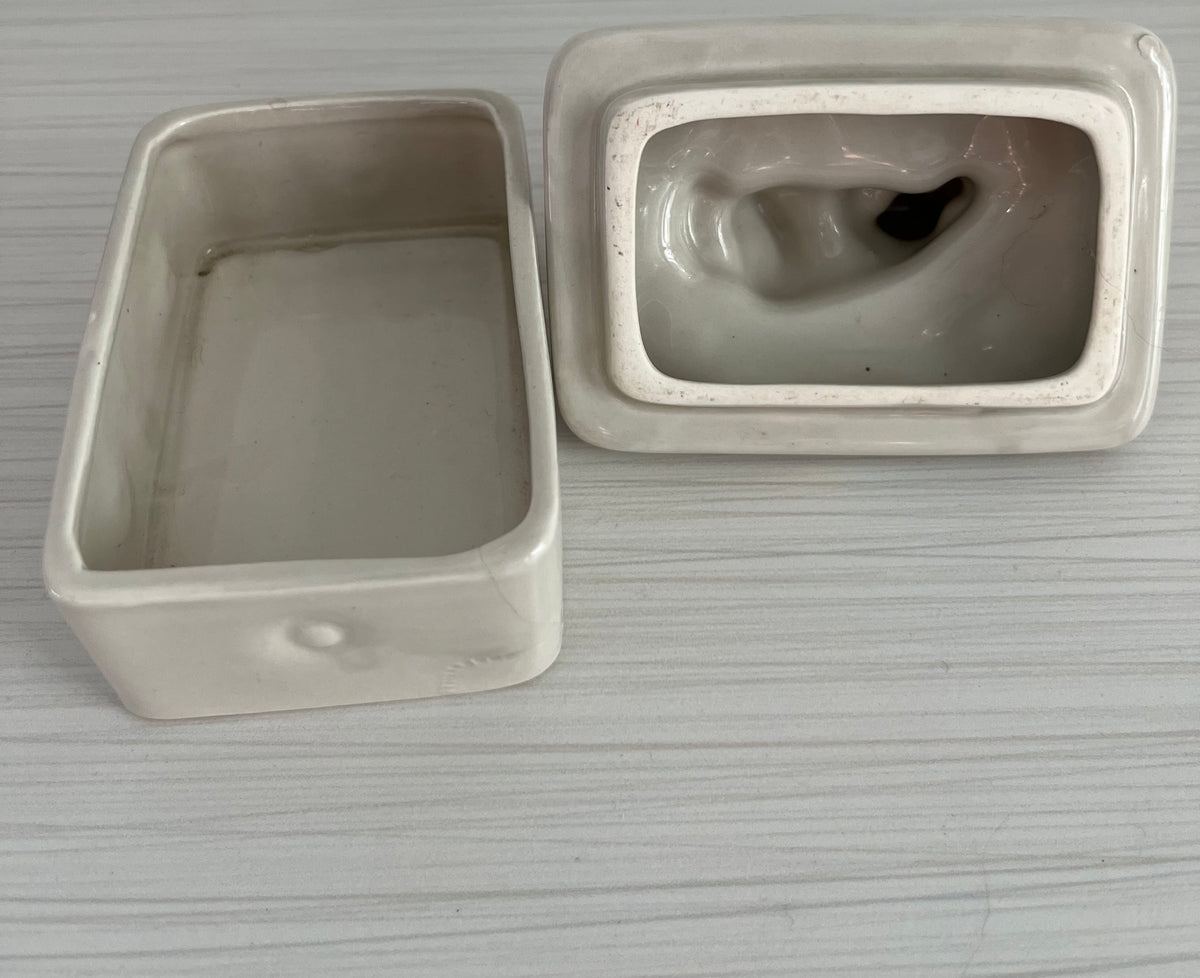 Vintage c1980’s Takahashi San Francisco Ceramic Cat Trinket Box Lidded Dish