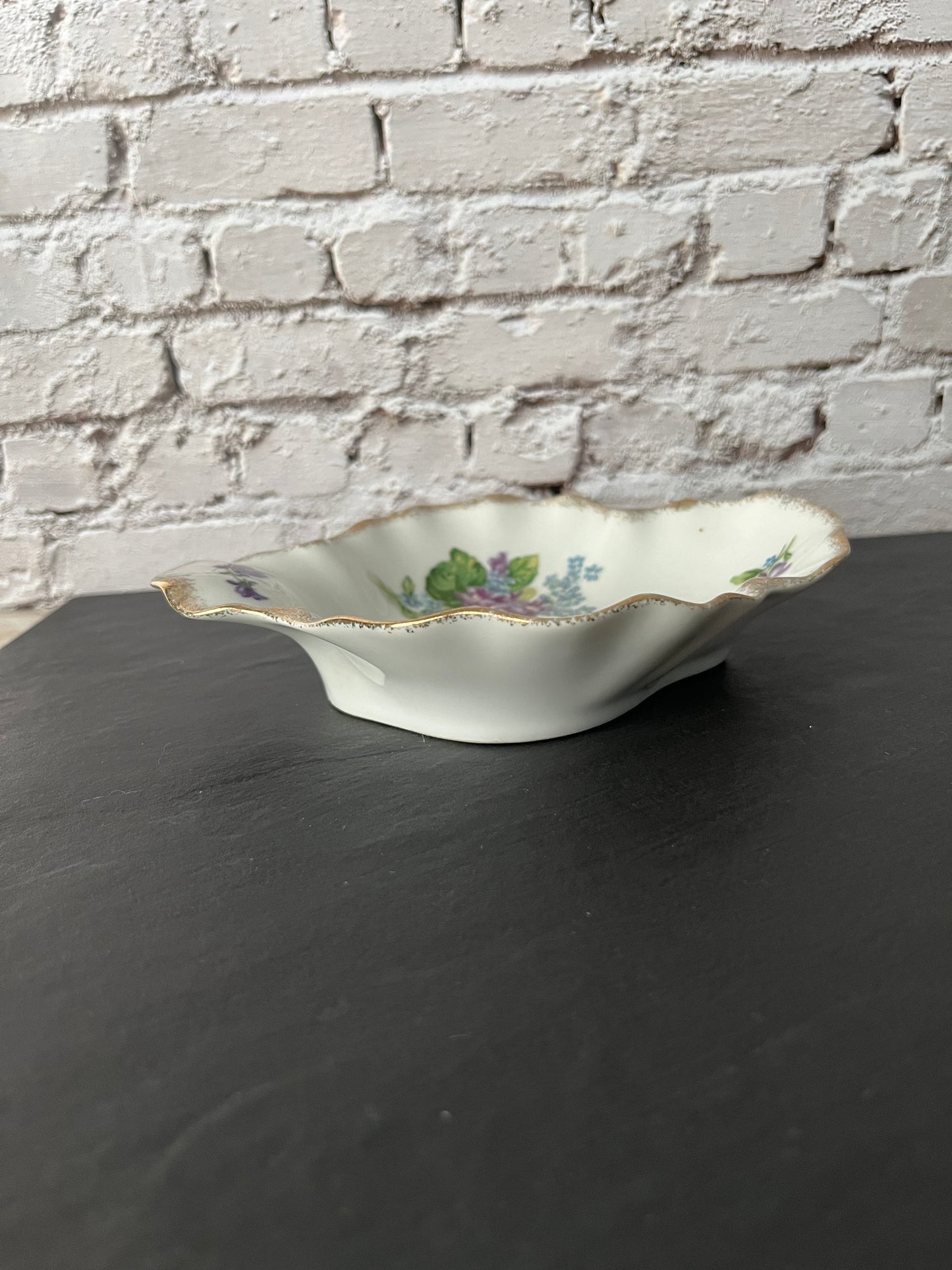 1950s Lefton China Spring Bouquet 4591 Hand Painted Bonbon Dish – Vintage Floral Porcelain Candy Dish – Violets & Forget-Me-Nots