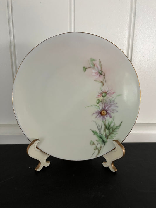 Circa 1910s Antique Bavarian Hand-Painted Aster Flowers  6.25” Porcelain China Cabinet Display Plate