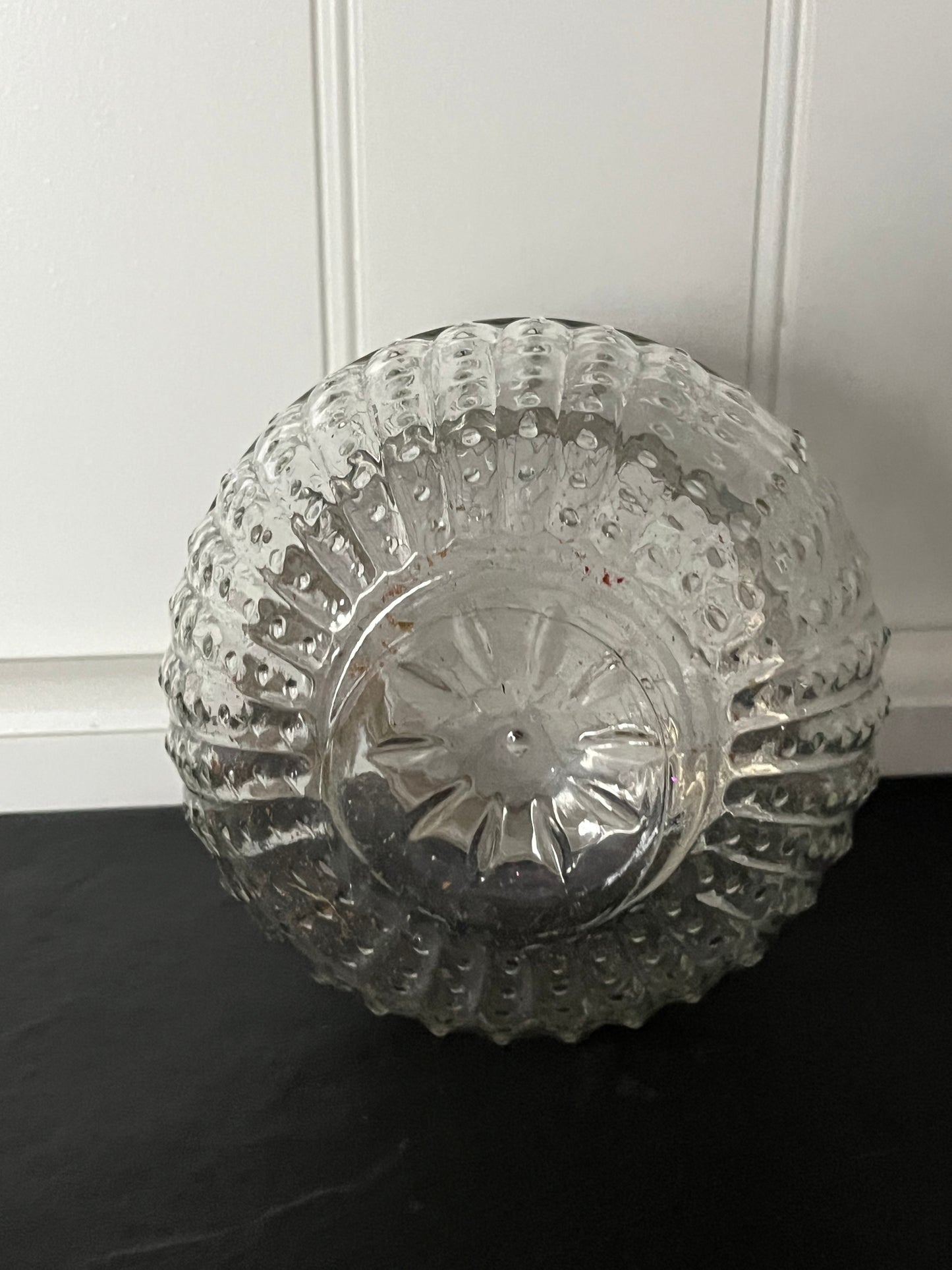 Mid-Century Hobnail Pressed Glass Rose Bowl,Jar with Metal Flower Frog Lid – Daisy Relief Design | c. 2003